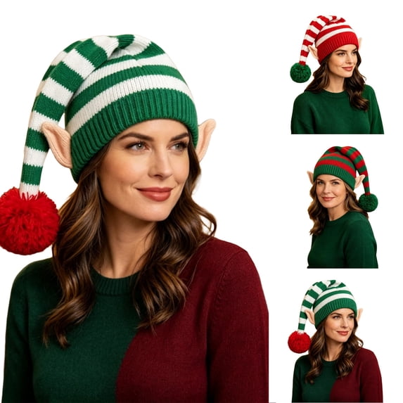 Lumtrix Christmas Knitted Elf Hats With Ears For Kids Girl Boy Elf Beanie Crochet Long Santa Hats Elf Costume Xmas Party Caps Green