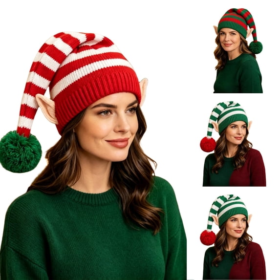 Lumtrix Christmas Knitted Elf Hats With Ears For Kids Girl Boy Elf Beanie Crochet Long Santa Hats Elf Costume Xmas Party Caps Red