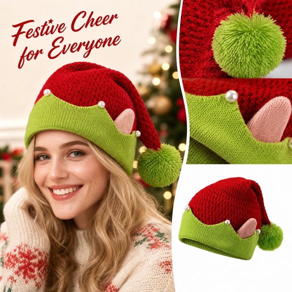 Lumtrix Christmas Knitted Elf Santa Hats With Ears,Crochet Long Santa Beanie Hats For Boy Girl,Family Gatherings, Celebrations E