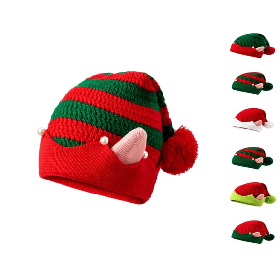 Lumtrix Christmas Knitted Hats With Ears Pom Pom Crochet Beanie Holiday Costume Accessory For Women Men Festive Party Headwear B One Size