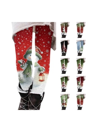 Christmas Legging Pants Vintage Women Slim Fit Yoga Trousers Soft Pattern Print Pants Red 2XL