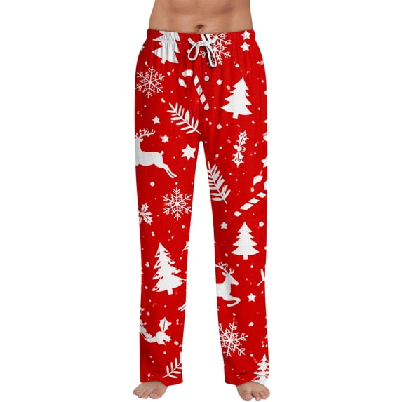 Lumtrix Christmas Men's Pajama Bottoms Christmas Print Cotton Drawstring Cozy Soft Warm Wide Leg Loose Fit Lounge Indoor Pjs Trousers Red 2XL