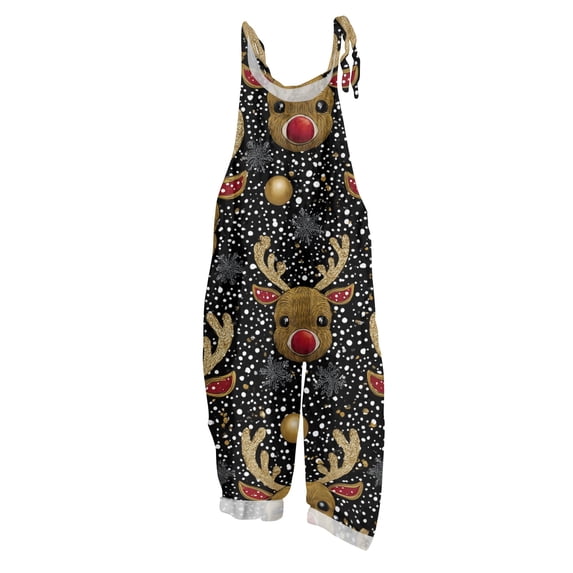 Lumtrix Christmas Overalls for Women Spaghetti Strap Holiday Jumpsuits Vintage Christmas Graphic Wide Leg Romper Pants with Pockets Black M