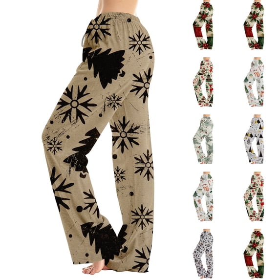 Lumtrix Christmas Pajamas For Women Lightweight Pants Sleep Bottom Trendy Snowflakes And Xmas Tree Graphic Elastic Waist Pj Pants Brown S