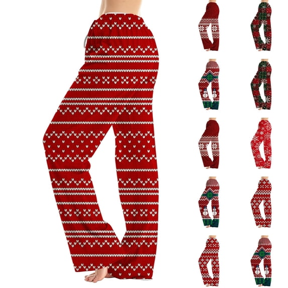 Lumtrix Christmas Pajamas For Women Loose Fit Y2K Nordic Printed Lightweight Drawstring Elastic Waist Pj Pants Hot Pink 2XL