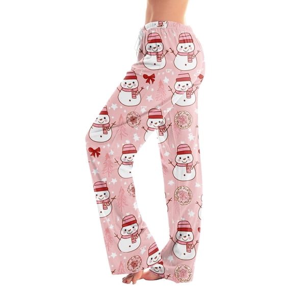 Lumtrix Christmas Pajamas Pants Women Trendy Festive Print Pjs Pant Cute Drawstring Lounge Pants Wide Leg Trouser with Pocket Pink S