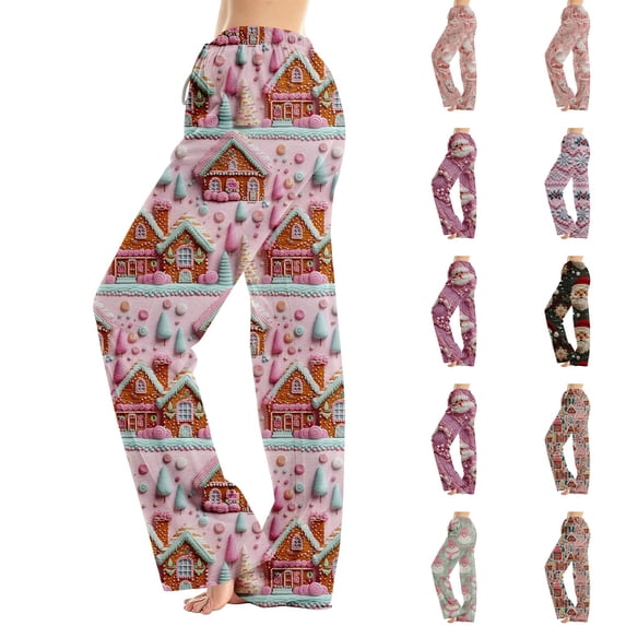 Lumtrix Christmas Pajamas For Women Funny Gingerbread House Graphci Pajamas Bottoms Cute Lounge Elastic Waist Palazzo Pants Fall Pajamas Light pink 3XL