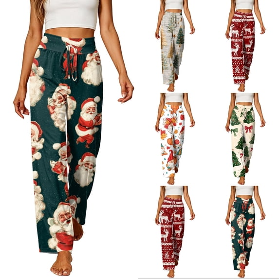 Lumtrix Christmas Pants Women Cute Funny Christmas Pattern Pajamas Casual Elastic Waist Pant Fall Pajama Red L