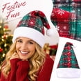 thumbnail image 1 of Lumtrix Christmas Plaid Santa Hat Xmas Men Women Plush White Snowflake Print Hat For Christmas New Year Holiday Party Green One Size, 1 of 5