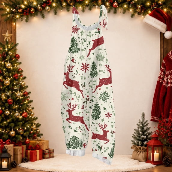 Lumtrix Christmas Rompers for Women Wide Leg Funny Xmas Graphic Sleeveless Plus Size Cute Jumpsuits with Pockets Multicolor S