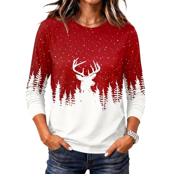 Lumtrix Christmas Shirts for Women 2026 Funny Xmas Holiday Tee Fall Loose Fit Crew Neck Long Sleeve Sweatshirts Wine M