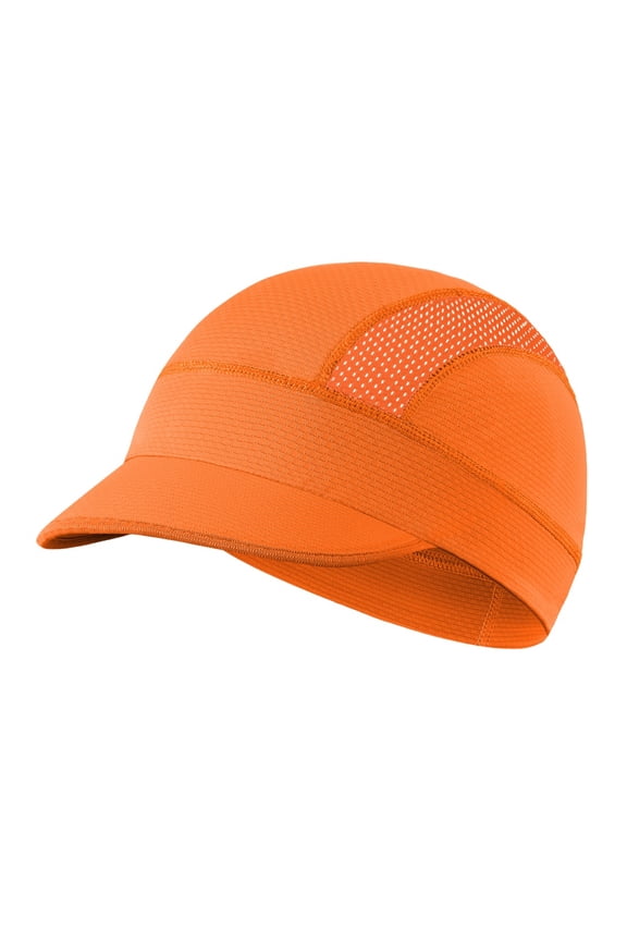 Cooling Skull Cap Helmet Liner with Sun Visor Breathable Mesh Stretch Beanie for Cycling Motorcycle Hard Hat Saffron one size