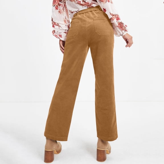 Lumtrix Corduroy Pants for Women High Wasited Straight Leg Elastic Waist Casual Work Pants Fall Winter Trousers with Pockets Brown L