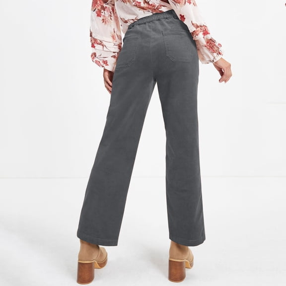 Lumtrix Corduroy Pants for Women High Wasited Straight Leg Elastic Waist Casual Work Pants Fall Winter Trousers with Pockets Dark Gray S