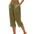 thumbnail image 1 of Lumtrix Cotton Linen Capri Pants For Women Loose Fit Straight Leg Drawstring Elastic Waist Cropped Pant Buttons Dressy Casual Summer Clothes Khaki 3XL, 1 of 7