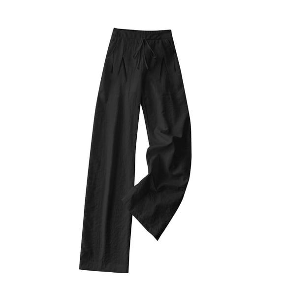 Lumtrix Cotton Linen Pants Women Wide Leg Casual Palazzo Beach Vacation Drawstring Low Rise Pocket Flowy Boho Spring Summer Trousers Black XL