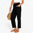 thumbnail image 1 of Lumtrix Cotton Linen Pants for Women 2026 Summer Drawstring High Waisted Capri Wide Leg Beach Vacation Trousers with Pockets Black 2XL, 1 of 7
