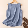 thumbnail image 1 of Lumtrix Cotton Linen Tank Tops For Women Casual Cute Gauze Button Down Crewneck Sleeveless Summer Shirts Loose Lightweight Vests 2026 Light Blue XL, 1 of 6