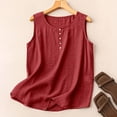 thumbnail image 1 of Lumtrix Cotton Linen Tank Tops For Women Casual Cute Gauze Button Down Crewneck Sleeveless Summer Shirts Loose Lightweight Vests 2026 Red M, 1 of 6