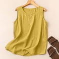 thumbnail image 1 of Lumtrix Cotton Linen Tank Tops For Women Casual Cute Gauze Button Down Crewneck Sleeveless Summer Shirts Loose Lightweight Vests 2026 Yellow 2XL, 1 of 6