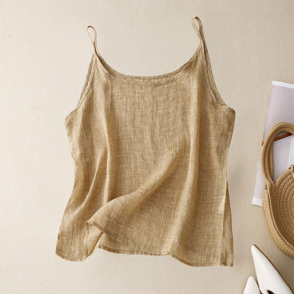 Lumtrix Cotton Linen Tank Tops For Women Loose Fit Spaghetti Strap Sleeveless Tops Summer Beach Gauze Shirts Plus Size Earthy Yellow S