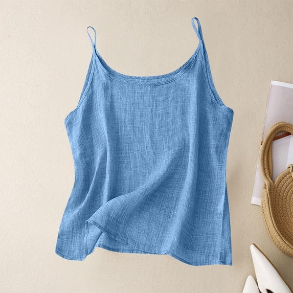 Lumtrix Cotton Linen Tank Tops For Women Loose Fit Spaghetti Strap Sleeveless Tops Summer Beach Gauze Shirts Plus Size Royal Blue M