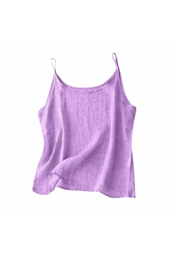 Cotton Linen Tank Tops For Women Spaghetti Strap Loose Fit Camisole Casual Dressy Summer Light Weight Shirts Light Purple 2XL