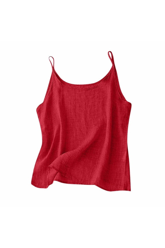 Cotton Linen Tank Tops For Women Spaghetti Strap Loose Fit Camisole Casual Dressy Summer Light Weight Shirts Wine 2XL