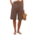thumbnail image 1 of Lumtrix Cotton Linen Womens Bermuda Shorts Dressy Wide Leg Summer Shorts Buttons Pleated High Waisted Baggy Knee Length Short Pants Camel 2XL, 1 of 4