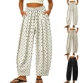thumbnail image 1 of Lumtrix Cotton Pants Women Polka Dot Elastic Waist Wide Leg Barrel Pants Summer Beach Boho Palazzo Trousers Khaki L, 1 of 7