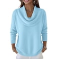 thumbnail image 1 of Lumtrix Cowl Neck Sweater For Women Long Sleeve Ribbed Knit Tops Cozy Sweaters Casual Loose Pullover Winter Fashion Clothing Sky Blue 2XL, 1 of 5