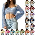 thumbnail image 1 of Lumtrix Crochet Crop Tops for Women Y2k Hollow Out Crochet Shrug Sweater Long Sleeve Going Out See Through Top Shoulder Cover Gray L, 1 of 7