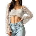 thumbnail image 1 of Lumtrix Crop Crochet Tops for Women Hollow Out Long Sleeve Bolero Shrug See Through Sweater Casual Bikini Beach Cover Up Beige XL, 1 of 6