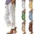 thumbnail image 1 of Lumtrix Cropped Cotton Linen Pants Women Drawstring Straight Leg Lace Patchwork Summer Casual Beach Boho Pants Capris with Pockets Yellow XL, 1 of 5