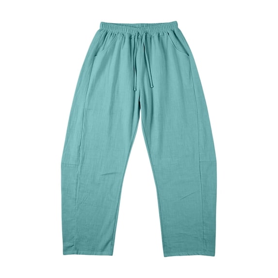 Lumtrix Cropped Linen Barrel Pants for Women Drawstring Wide Leg Cotton Capris 2026 Casual Summer Boho Baggy Palazzo Trouser Turquoise XL