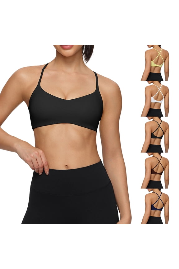 Cross Back Sports Bras for Women Adjustable Thin Straps Yoga Crop Tank Top Basic Wireless Knotted Back Bralettes White 34