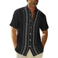 thumbnail image 1 of Lumtrix Cuban Guayabera Shirts for Men Short Sleeve Casual Button Down Hawaiian Shirt Band Collar Beach Camp Mexican Shirt Black L, 1 of 4