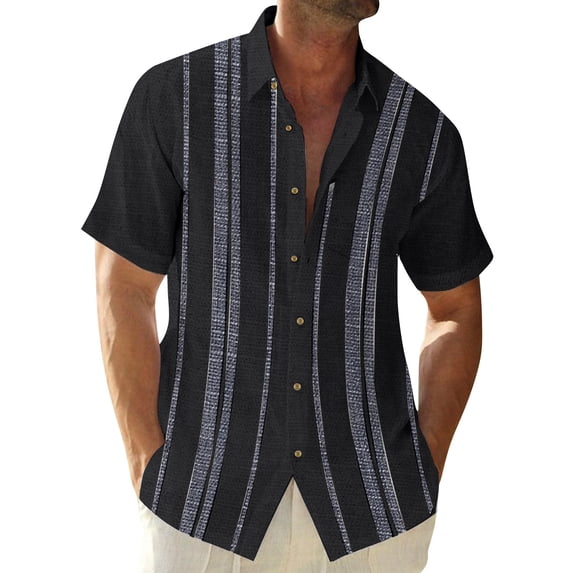 Lumtrix Cuban Guayabera Shirts for Men Short Sleeve Casual Button Down Hawaiian Shirt Band Collar Beach Camp Mexican Shirt Sky Blue 5XL