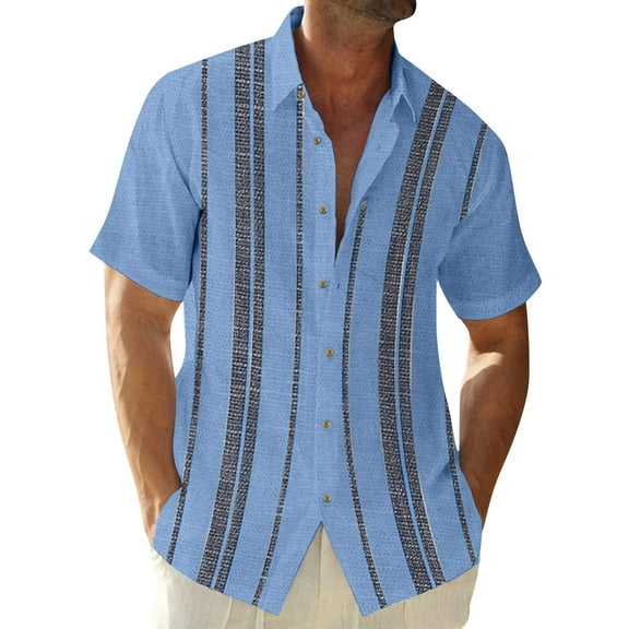 Lumtrix Cuban Guayabera Shirts for Men Short Sleeve Casual Button Down Hawaiian Shirt Band Collar Beach Camp Mexican Shirt White 4XL