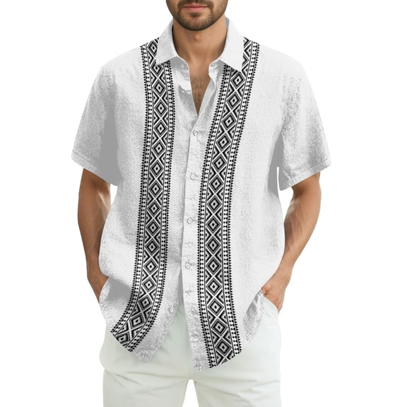 Lumtrix Cuban Guayabera Shirts for Men Short Sleeve Casual Button Down Hawaiian Shirt Band Collar Beach Camp Mexican Shirt White XL