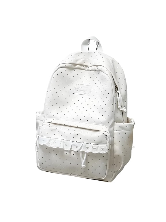Cute Polka Dot Backpack - Back Pack With Lace Trim & Plush Charm, Casual Daypack For Classes Travel B