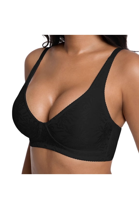 Deep V Bras for Women Wireless T-Shirt Bralettes Seamless Comfortable Solid Everyday Bra Black XL