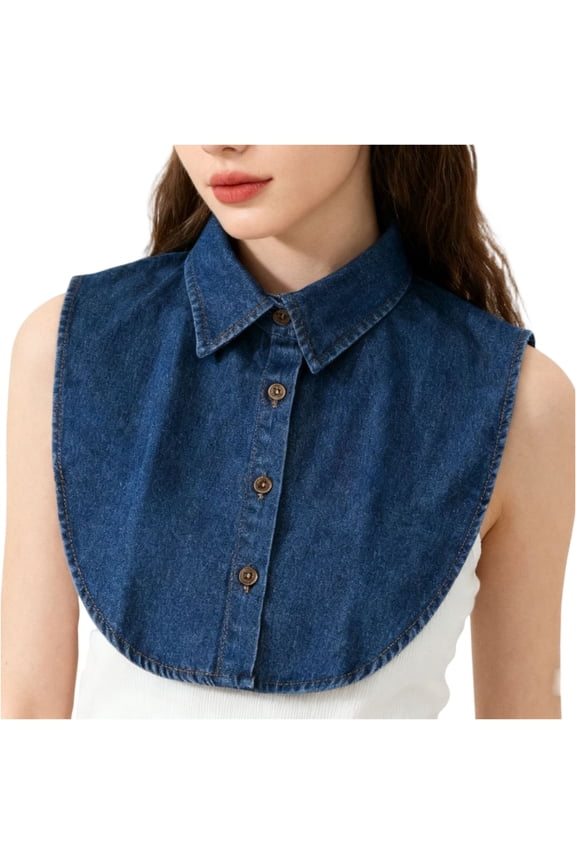Denim False Collar – Womens Denim Layering False Detachable Blouse Collar Button Up Adjustable Strap Faux Collar For Daily Casual A One Size