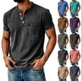 thumbnail image 1 of Lumtrix Distressed Henley Shirts for Men Short Sleeve T Shirts Vintage Relaxed Fit Retro Wash Tops with Pocket Army Green 4XL, 1 of 5