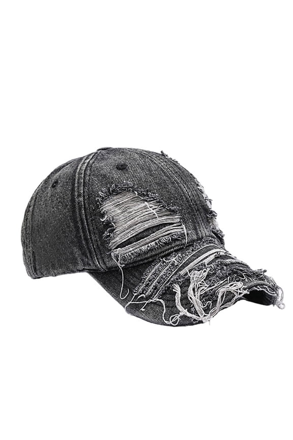 Distressed Ripped Baseabll Caps Soft Adjustable Dad Hat Low Headwear Ball Caps for Women Men Black One Size