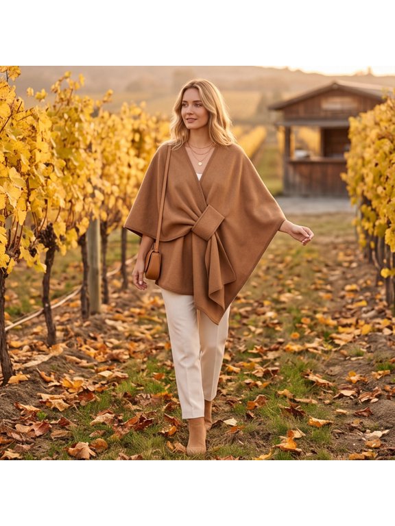 Drape Shawl Wrap Women Fall Winter Elegant Shawl Wrap Soft Shawl Wrap With Loop Cozy Cardigan Cape Accessory Shoulder Top Brown One Size