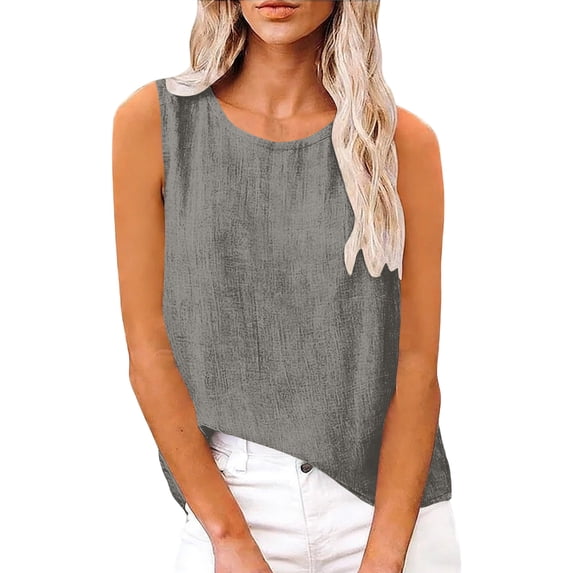 Lumtrix Dressy Tank Tops For Women Cotton Linen Gauze Shirts Sleeveless Summer Tunic Top Loose Fit Lightweight Comfy Casual Blouses Gray S