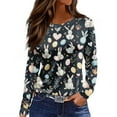 thumbnail image 1 of Lumtrix Easter Shirts For Women Bunny Graphic Tee Long Sleeve Eggs Print Tee Tops For Teen Girls Dark Gray M, 1 of 7