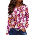 thumbnail image 1 of Lumtrix Easter Shirts For Women Bunny Graphic Tee Long Sleeve Eggs Print Tee Tops For Teen Girls Hot Pink M, 1 of 7