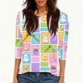 thumbnail image 1 of Lumtrix Easter Shirts for Women Bunny Graphic 3/4 Sleeve Top Colored Eggs Print Tees Round Neck Blouse Loose Fit Tunic Light Blue XL, 1 of 4